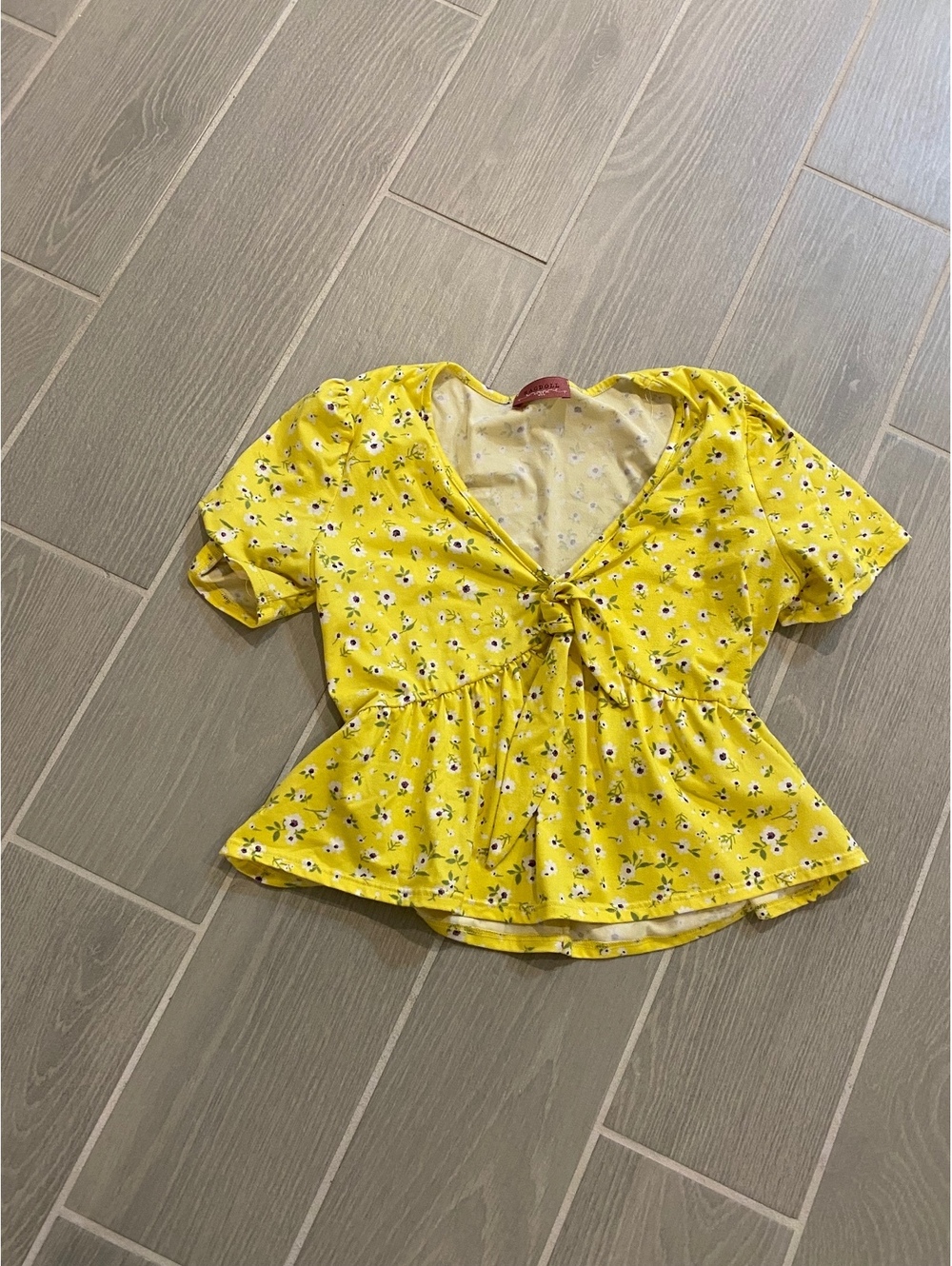 Ragdoll Yellow Floral Tie-Front Peplum Top